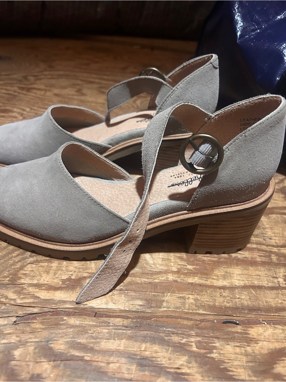 Seychelles Light Gray Suede Block Heel Sandals with Ankle Strap
